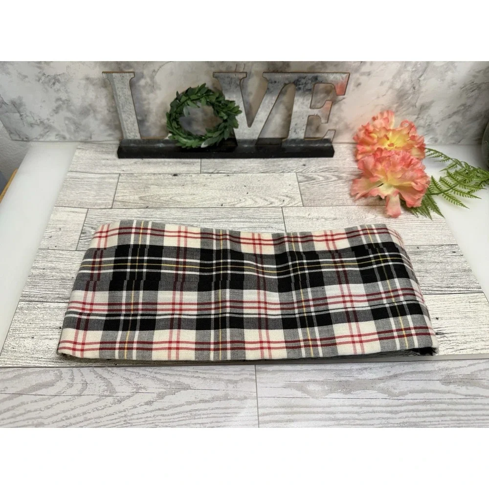 Vintage Cummerbund White Black Red Tartan‎ Plaid Cotton Adjustable to 44